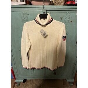 Vintage NWT Casual Corner Sweater Womens L Cotton American Flag Turtleneck USA